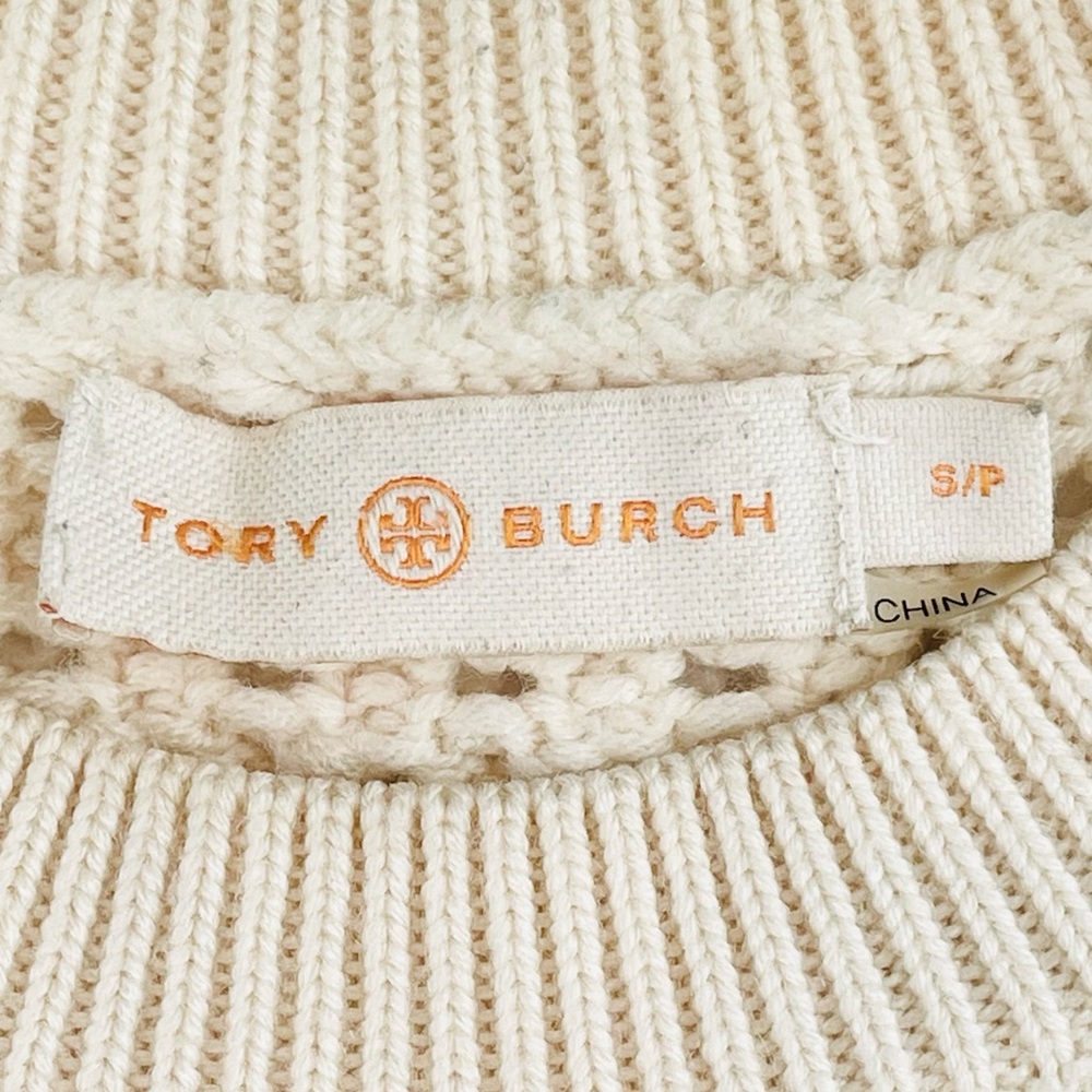 TORY BURCH • Cream Leona Paneled Open-Knit Merino Wool Pullover Sweater, S - Picture 14 of 16
